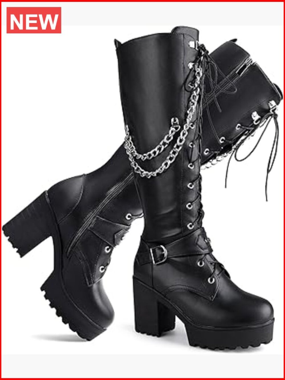 Knee High Platform Combat Boots with Side Zipper and Lace Up